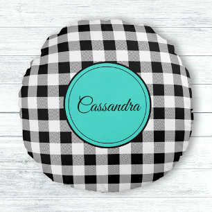 Schwarz-Weiß-Buffalo-Karo-Meditation Rundes Kissen