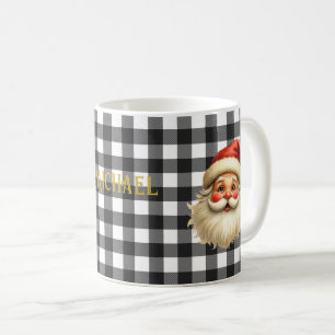 Schwarz-Weiß-Buffalo-Karo-Santa und eleganter Name Kaffeetasse