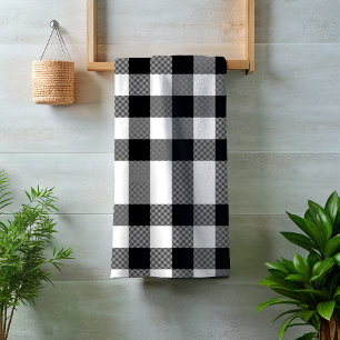 Schwarz Weiß Büffel Karo Gingham Kariert Badhandtuch Set