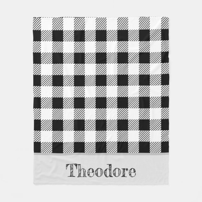Schwarz/Weiß Büffel-Karo-Monogramm-Fliesblanke Fleecedecke (Vorderseite)