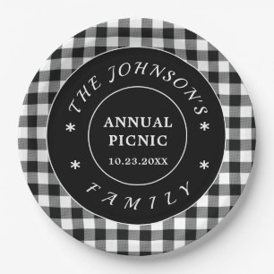 Schwarz-Weiß-Büffel-Karo-Picknick-Papierplatte Pappteller