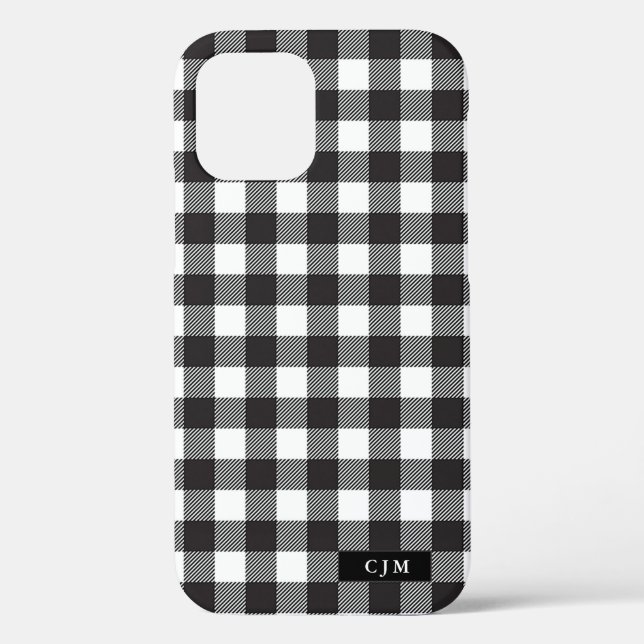 Schwarz Weiß Büffel Karomuster Monogramm Rustikal Case-Mate iPhone Hülle (Rückseite)