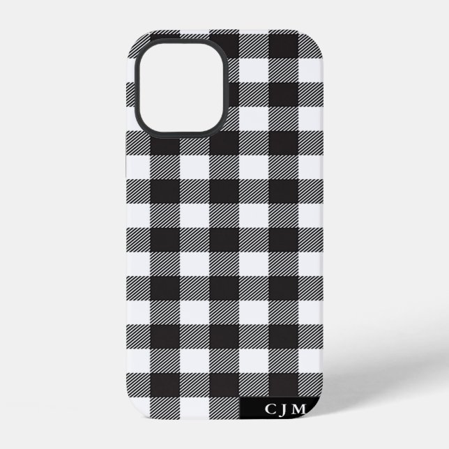 Schwarz Weiß Büffel Karomuster Monogramm Rustikal iPhone Hülle (Rückseite)