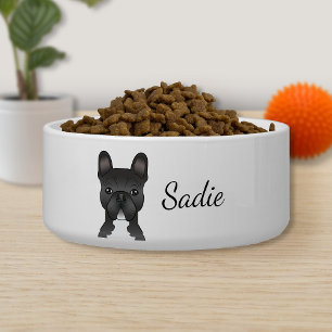 Schwarz-Weiß-Bulldog / Französisch und Name Napf