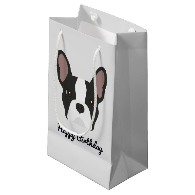 Schwarz-Weiß-Bulldog-kleine Geschenktasche Kleine Geschenktüte (Vorderseite Schrägansicht)