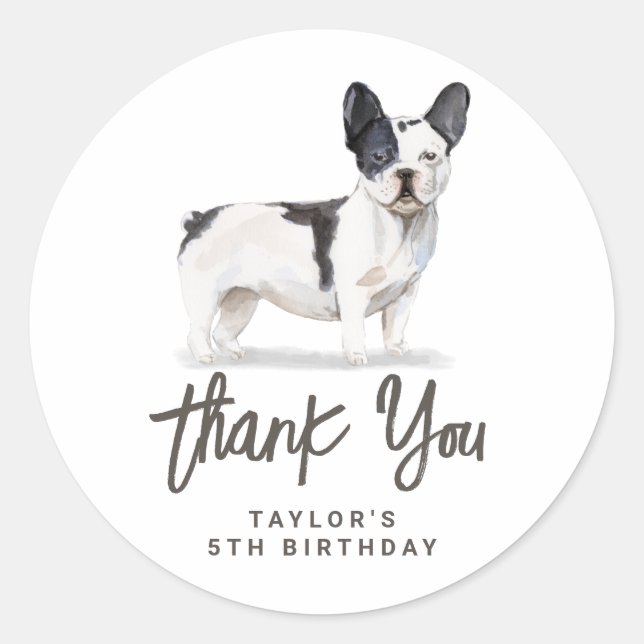 Schwarz-Weiß-Bulldogin Vielen Dank Runder Aufkleber (Vorderseite)