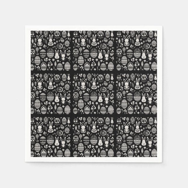 Schwarz-Weiß Bunny Trail Muster Serviette (Vorderseite)