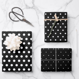 Schwarz-Weiß-Button und Polka-Punkte Geschenkpapier Set