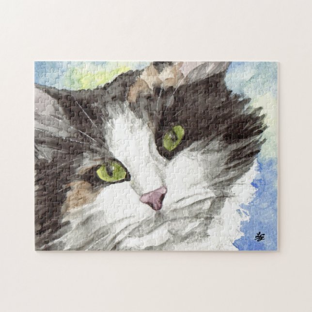 Schwarz-Weiß-Calico-Katze Puzzle (Horizontal)