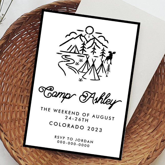 Schwarz-Weiß Camp Bachelorette Einladung (Von Creator hochgeladen)
