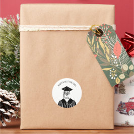 Schwarz-Weiß-Cap und Gown-Abschluss Runder Aufkleber