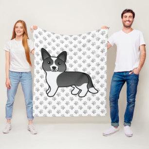 Schwarz-Weiß-Cardigan-Welsh-Corgi-Cartoon-Hund Fleecedecke