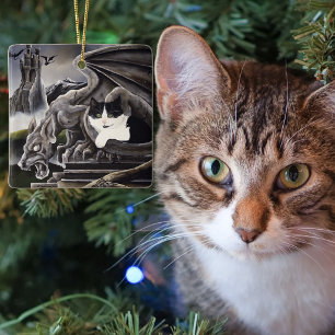 Schwarz-weiß Cat Gargoyle Keramikornament