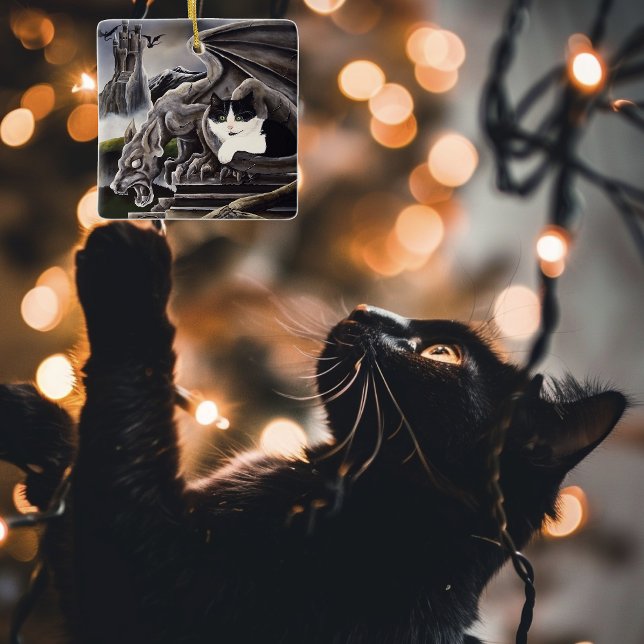 Schwarz-weiß Cat Gargoyle Keramikornament (Von Creator hochgeladen)