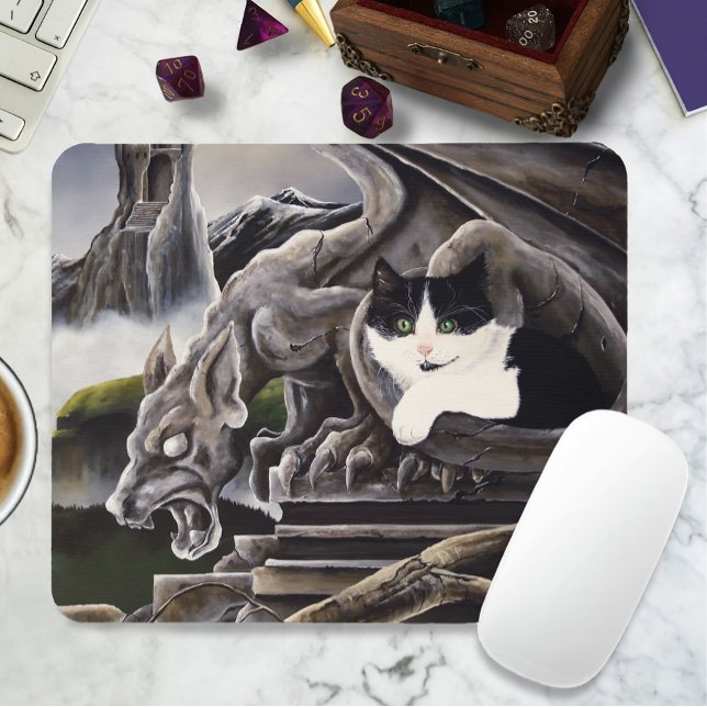 Schwarz-weiß Cat Gargoyle Mousepad (Von Creator hochgeladen)