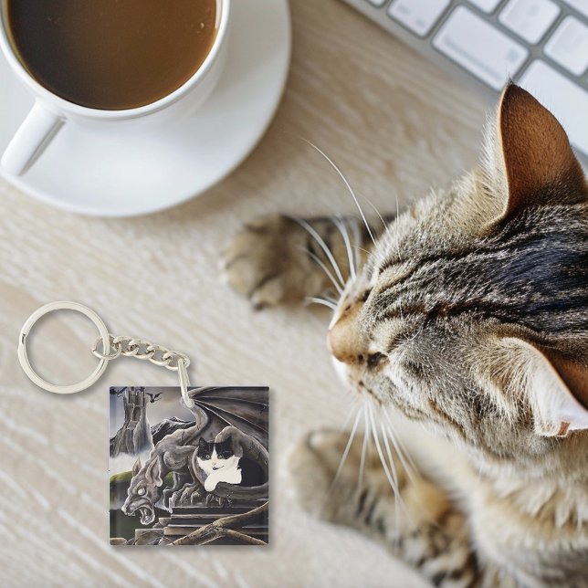 Schwarz-weiß Cat Gargoyle Schlüsselanhänger (Von Creator hochgeladen)