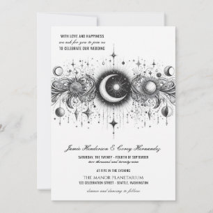 Schwarz-Weiß-Celestial mit QR-Code Hochzeit Einladung