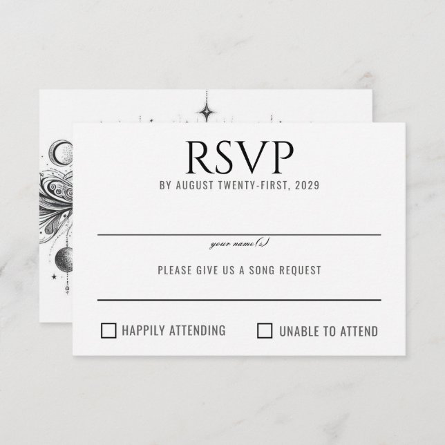 Schwarz-Weiß-Celestial RSVP Karte (Vorne/Hinten)