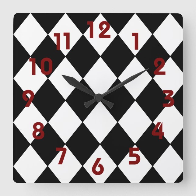 Schwarz-Weiß-Checkerboard-Uhr Quadratische Wanduhr (Vorderseite)