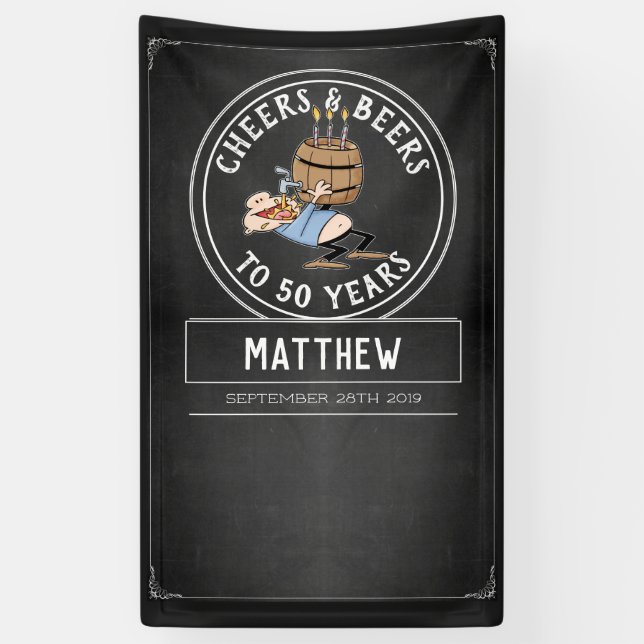 Schwarz-Weiß-Cheers und Biere 50. Geburtstag Banner (Vertikal)