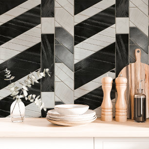 Schwarz-Weiß Chevron-Marmor Tapete