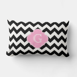 Schwarz Weiß Chevron Rosa Quatrefoil Monogramm Lendenkissen