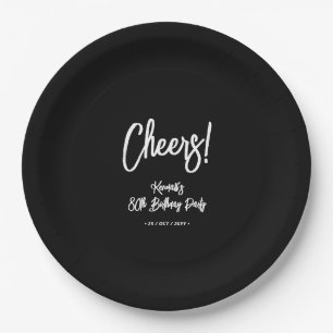 Schwarz & Weiß Chic Cheers 80. Geburtstagsfeier Pappteller