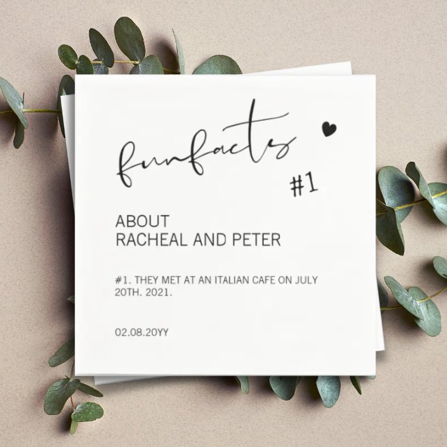 Schwarz-weiß Chic Modern Fun Fakten Script Wedding Serviette (Von Creator hochgeladen)