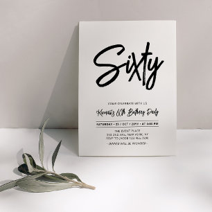 Schwarz & Weiß Chic Sixty 60. Geburtstagsfeier Einladung
