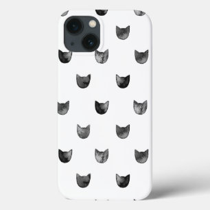 Schwarz-Weiß Chic Süße Katzenmuster iPhone 13 Hülle