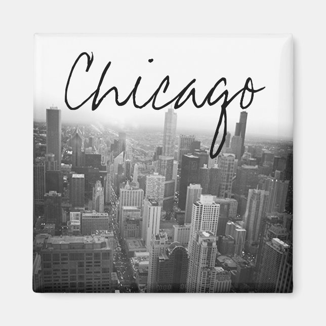 Schwarz-Weiß-Chicago-Skyline Magnet (Vorne)