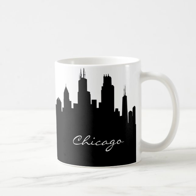 Schwarz-Weiß-Chicago-Skyline Tasse (Rechts)