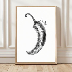 Schwarz-Weiß-Chili-Plakat, Disco-Kugel-Chili  Poster