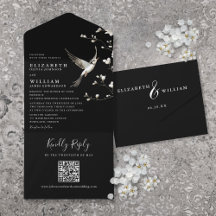 Schwarz-Weiß-Chinoiserie Blumenkode QR Hochzeit