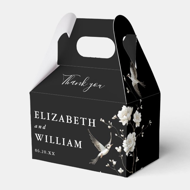 Schwarz-Weiß Chinoiserie Hochzeit Vielen Dank Geschenkschachtel (Vorderseite)