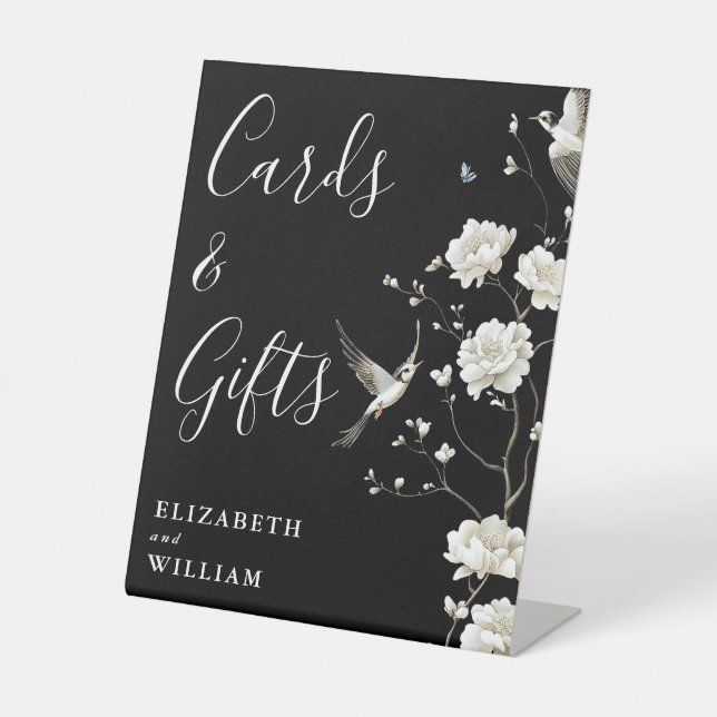 Schwarz-Weiß-Chinoiserie Karten und Geschenke Sockelschild (Vorderseite)