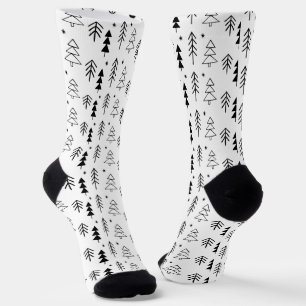 Schwarz-Weiß-Christbaum-Muster Socken