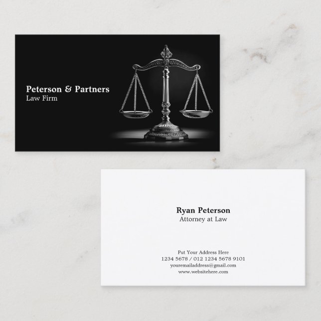 Schwarz-Weiß-Chrome-Skala der Gerechtigkeit auf sc Visitenkarte (Vorne/Hinten)
