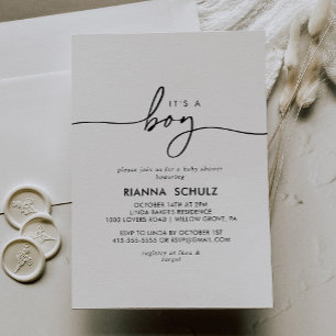 Schwarz-weiß Clear It is a Boy Baby Shower Einladung