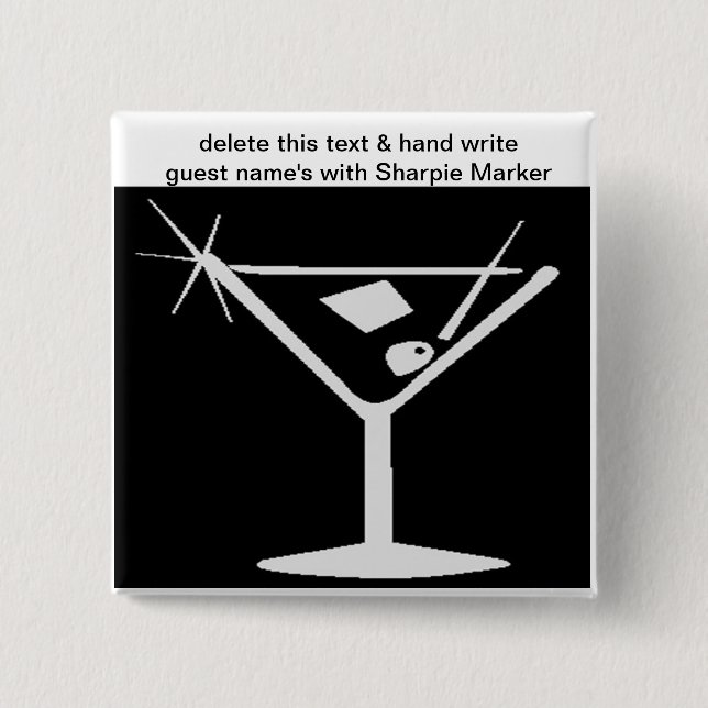 Schwarz-weiß Cocktail Brautparty Name Buttone Button (Vorderseite)