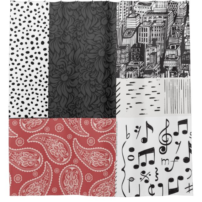 Schwarz-Weiß-Collage Duschvorhang (Vorderseite)