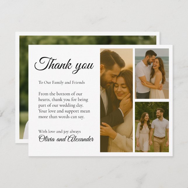 Schwarz-Weiß-Collage Wedding Danke-Card Save The Date (Vorne/Hinten)