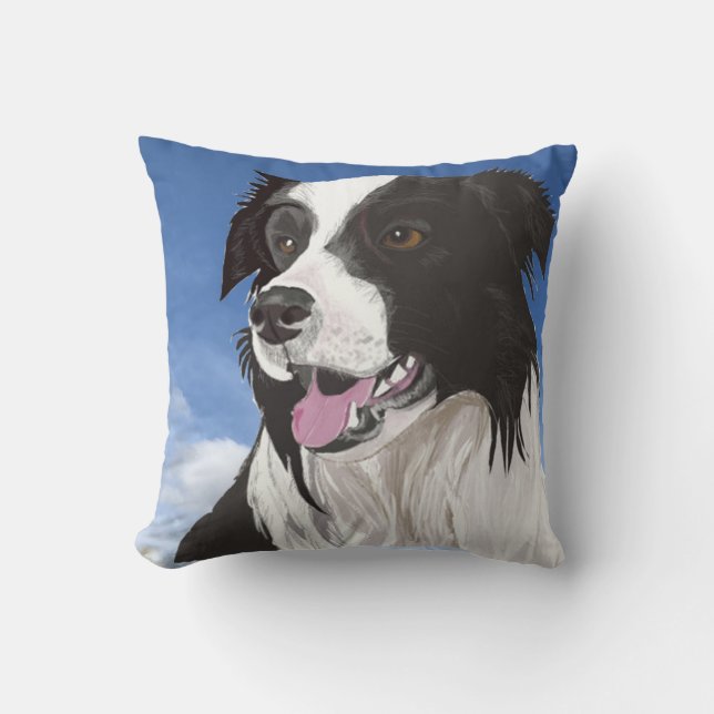 Schwarz-Weiß-Collie gegen Blue Sky-Throw-Pi Kissen (Vorderseite)