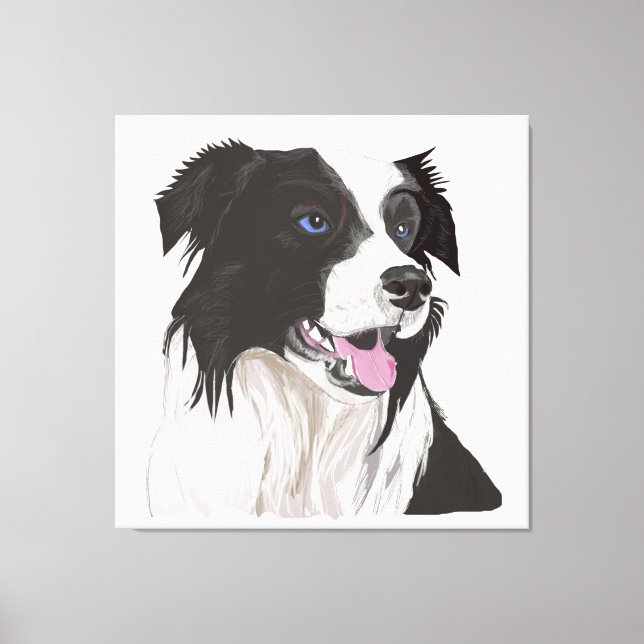 Schwarz-Weiß-Collie mit Blue Eyes Portrait. Leinwanddruck (Vorderseite)