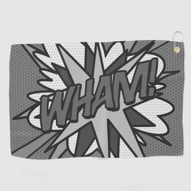 Schwarz-Weiß-Comic Buch WHAM Superhero Golfhandtuch (Horizontal)