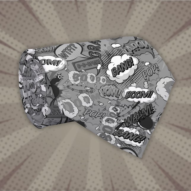 Schwarz-Weiß-Comic Pop Lugano Gestern und Heute Krawatte (Black and White Comic Book Pop Art Superhero Neck Tie)