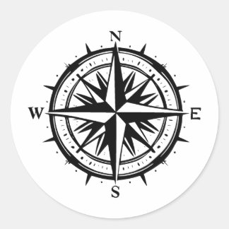 Schwarz-Weiß-Compass-Rose Runder Aufkleber