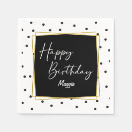 Schwarz-Weiß Confetti Dots Geburtstag für sie Serviette