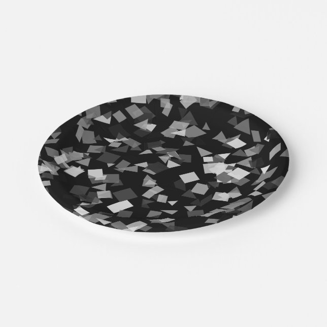 Schwarz-Weiß-Confetti Pappteller (Schrägansicht)