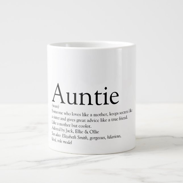 Schwarz-Weiß-Coole Fun Tante Definition Jumbo-Tasse (Vorderseite)